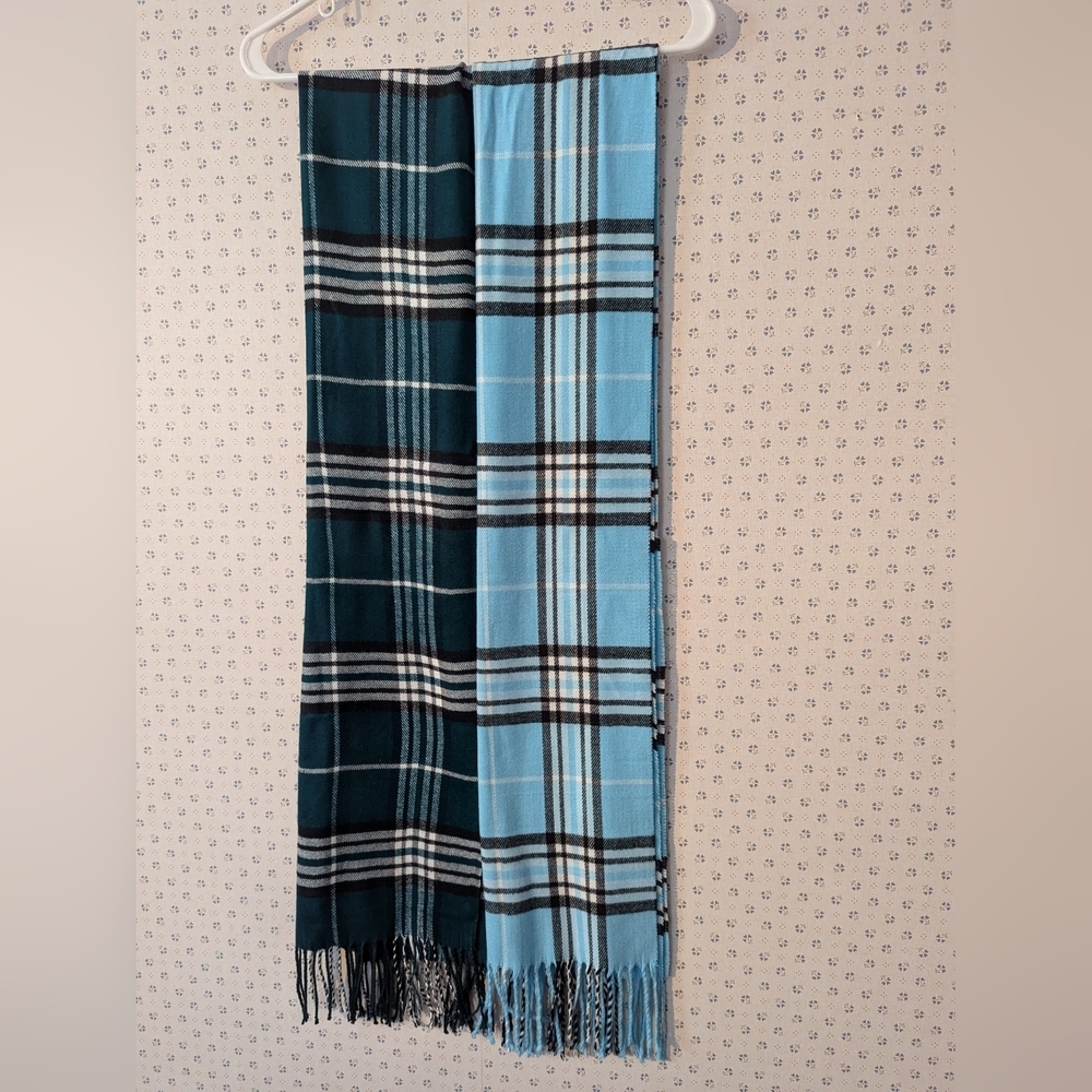 🖤 🩵 2 Plaid Scarves Scarf Both Cashmere Feel Dark Green Unisex Super Soft